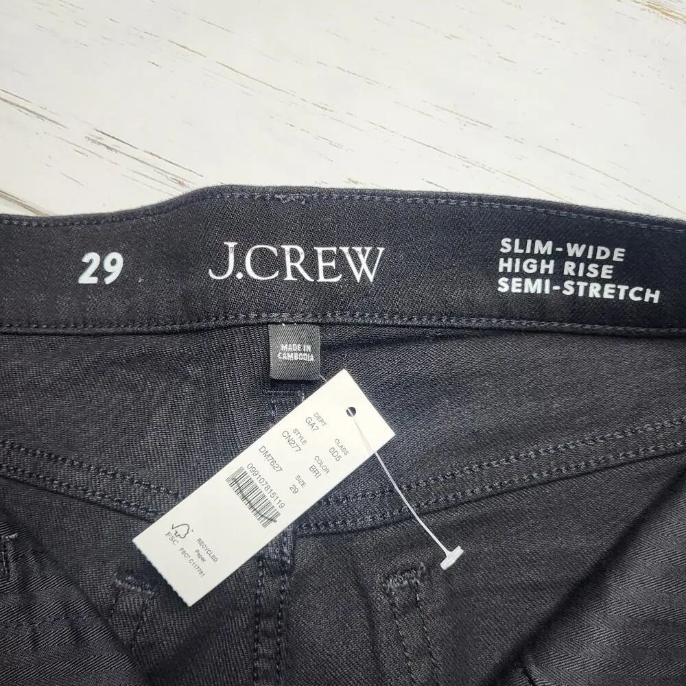 J Crew Slim Wide Leg Jeans Black High Rise Semi Stretch Crop Ankle Minimalist 29